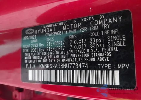 2022 Hyundai Kona Sel из США, поврежденный, VIN KM8K62AB8NU773474